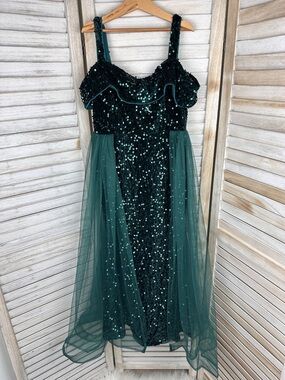 Girls Alisa & Leo Emerald Green Sequin Tulle Skirt Pageant Formal Holiday Dress
